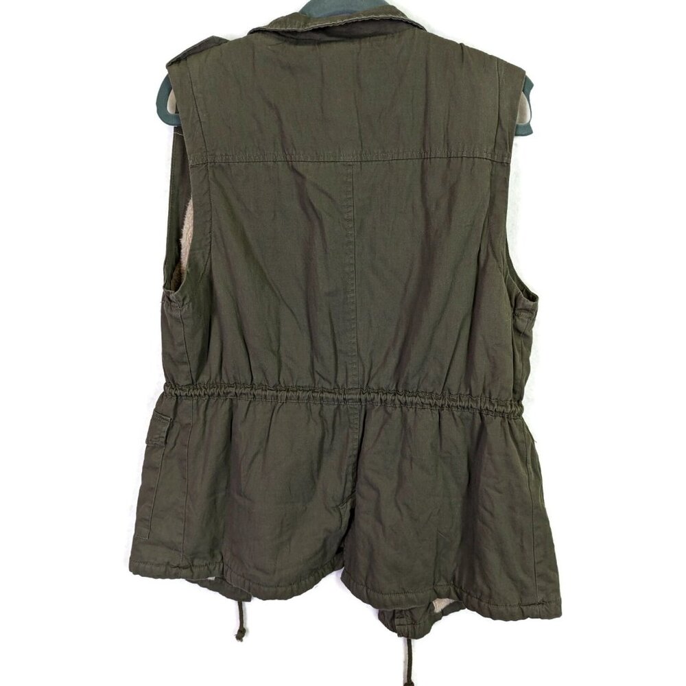 C Esttoi Women size M Vest Green Army Button Up Zip Waist Sherpa Lining Jacket - Picture 13 of 13